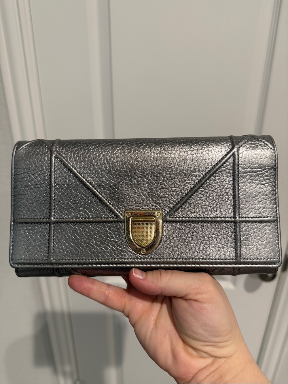 Christian Dior Diorama Wallet on Chain WOC Silver Gold Hardware